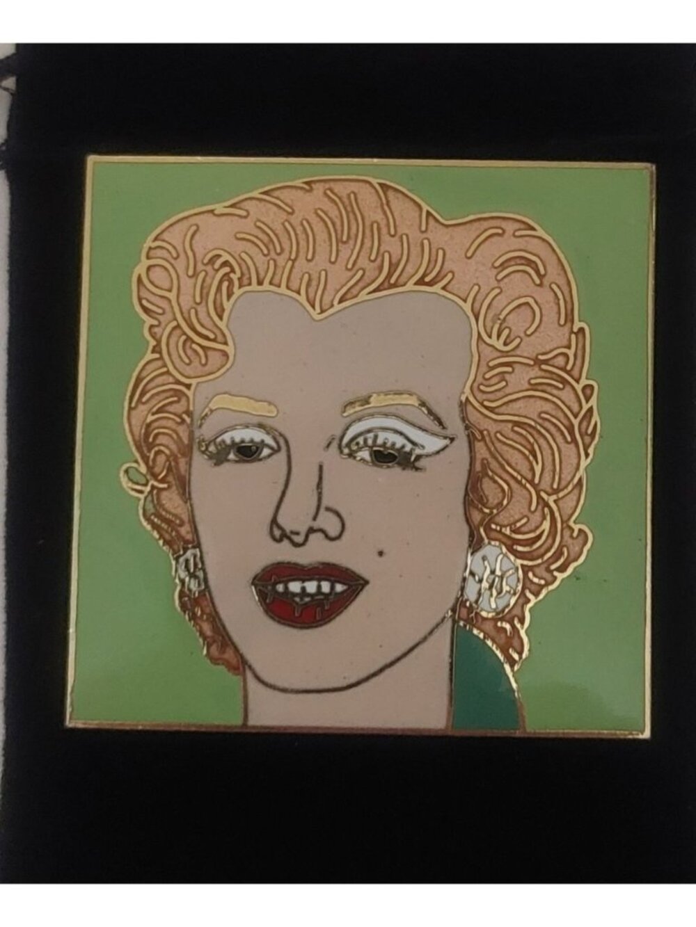 Vintage Andy Warhol Marilyn Monroe Enameled Brooch Pin 1964 Pop Art Gold Plate